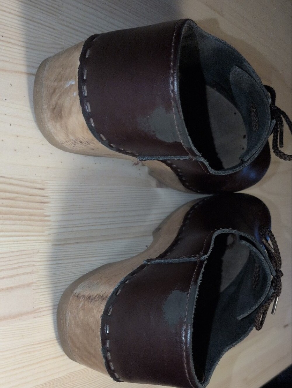 Women’s Leather Lace-Up Clogs in Dark Maroon Brown - Picture 7 of 10